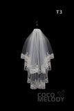 One-tier Lace Edge Tulle Hip Veils with Appliques AV180010 - COCOMELODY
