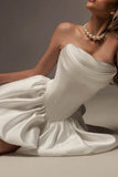 A-Line Mini Satin Little White Dress 968237845434 - COCOMELODY