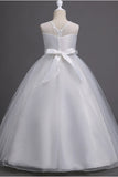 A-Line Illusion Neck Appliques Floor Length Tulle Flower Girl Dresses 1031510840050
