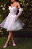 A-Line Short-Mini Lace Tulle Little White Dress 100027 - COCOMELODY