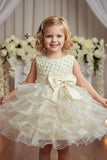 Short A-Line Sleeveless Round Neck Pearl Beaded Ruffled Organza Tutu Flower Girl Dresses 1031504952631