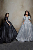 A-Line Off-Shoulder Glitter Satin Bow Shoulder Flower Girl Dresses 692491041797