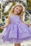 A-Line Illusion Neck Tulle Knee Length Flower Girl Dresses 1031516096156