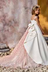 Elegant Satin Spaghetti Straps Floral Train Flower Girl Dresses 672653020402