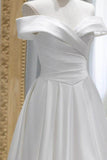 A-Line Sweep-Brush Train Satin Wedding Dress 657200409206 - COCOMELODY