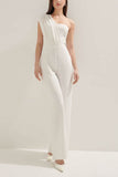 One Shoulder Floor Length Elastic Cloth Wedding Jumpsuit 818677461313 - COCOMELODY