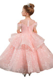 Illusion Neck Off-Shoulder Tassel Shoulder Sparkle Tulle Flower Girl Dresses 957274035794
