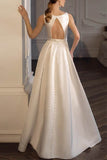 A-Line High-Low Satin Little White Dress 100047 - COCOMELODY