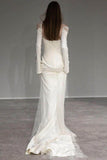 A-Line Sweep-Brush Train Satin Wedding Dress 743493384317 - COCOMELODY