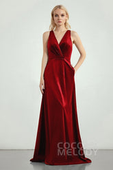 A-Line Sweep-Brush Train Bridesmaid Dress CB0276CR - COCOMELODY