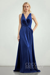 A-Line Sweep-Brush Train Bridesmaid Dress Formal Dresses CB0276 - COCOMELODY