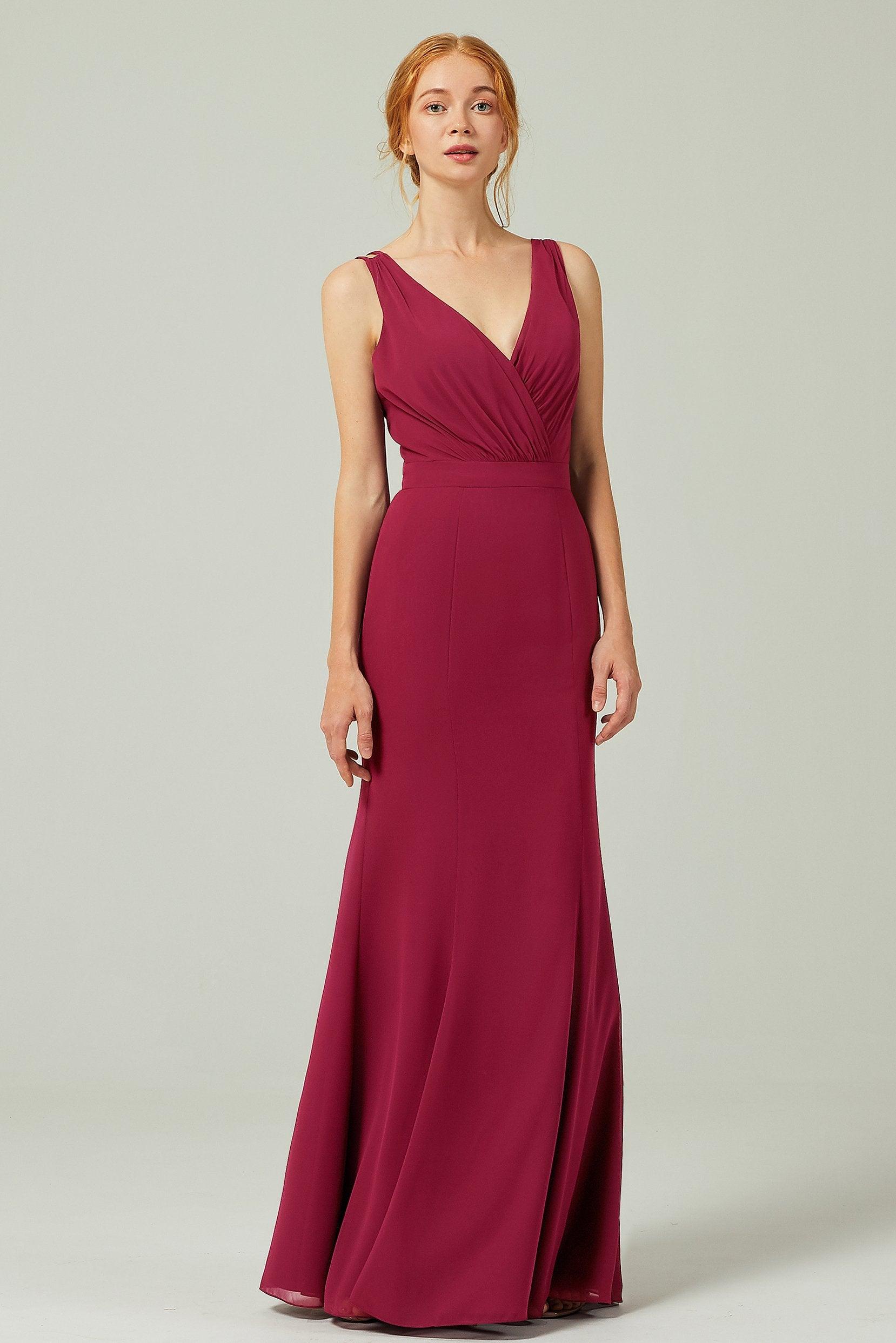 Sheath-Column Floor Length Chiffon Bridesmaid Dress CB0291 - COCOMELODY