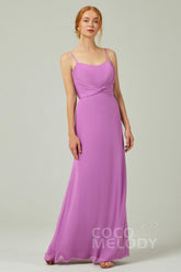 Sheath-Column Floor Length Chiffon Bridesmaid Dress CB0294 - COCOMELODY
