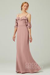 Sheath-Column Floor Length Chiffon Bridesmaid Dress CB0301 - COCOMELODY