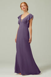 Sheath-Column Floor Length Chiffon Bridesmaid Dress CB0304 - COCOMELODY