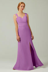 Sheath-Column Floor Length Chiffon Bridesmaid Dress CB0305 - COCOMELODY