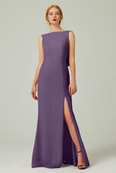 Sheath-Column Sweep-Brush Chiffon Bridesmaid Dress Formal Dresses CB0310PS - COCOMELODY