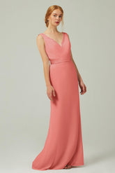 Sheath-Column Floor Length Chiffon Bridesmaid Dress CB0320 - COCOMELODY