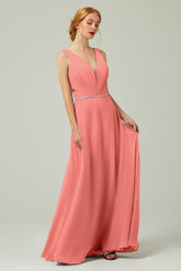 A-Line Floor Length Chiffon Bridesmaid Dress CB0332 - COCOMELODY