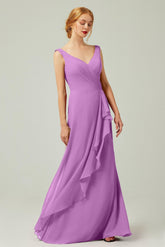 Sheath-Column Floor Length Chiffon Bridesmaid Dress Formal Dresses CB0344PS - COCOMELODY