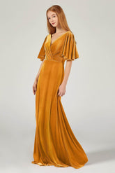 A-Line Floor Length Velvet Bridesmaid Dress Formal Dresses CB0367PS - COCOMELODY