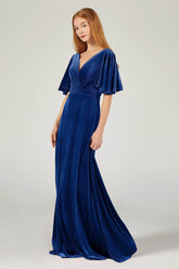 A-Line Floor Length Velvet Bridesmaid Dress Formal Dresses CB0367PS - COCOMELODY