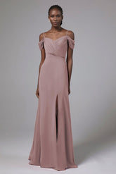 A-Line Floor Length Chiffon Bridesmaid Dress Formal Dresses CB0412CR - COCOMELODY