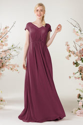 A-Line Sweep-Brush Train Chiffon Bridesmaid Dress CB0474 - COCOMELODY