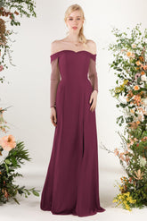 Trumpet Sweep-Brush Train Chiffon Bridesmaid Dress CB0480 - COCOMELODY