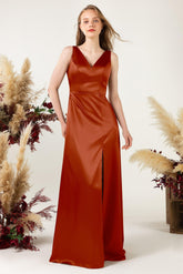 Sheath Sweep Luxe Satin Bridesmaid Dress Formal Dresses CB0502 - COCOMELODY
