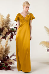 Sheath Sweep Luxe Satin Bridesmaid Dress Formal Dresses CB0504 - COCOMELODY