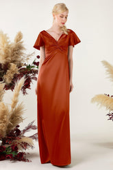 Sheath Sweep Luxe Satin Bridesmaid Dress Formal Dresses CB0504 - COCOMELODY