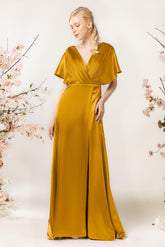 Sheath Sweep Luxe Satin Bridesmaid Dress Formal Dresses CB0505PS - COCOMELODY