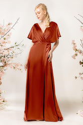 Sheath Sweep Luxe Satin Bridesmaid Dress Formal Dresses CB0505PS - COCOMELODY