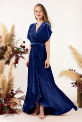 Asymmetrical Floor Length Velvet Bridesmaid Dress CB0514 - COCOMELODY