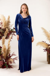 Sheath-Column Floor Length Velvet Bridesmaid Dress CB0517 - COCOMELODY
