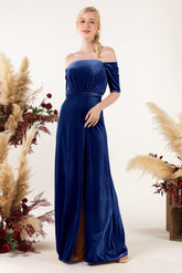 Sheath Sweep-Brush Train Velvet Bridesmaid Dress CB0519 - COCOMELODY