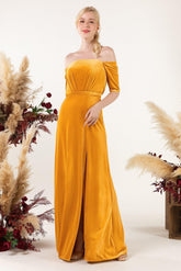 Sheath Sweep-Brush Train Velvet Bridesmaid Dress CB0519 - COCOMELODY