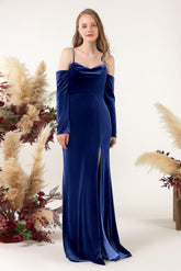 Trumpet Sweep-Brush Train Velvet Bridesmaid Dress Formal Dresses CB0520 - COCOMELODY