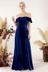 Sheath-Column Floor Length Velvet Bridesmaid Dress Formal Dresses CB0522 - COCOMELODY