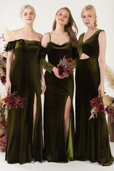 Sheath-Column Floor Length Velvet Bridesmaid Dress Formal Dresses CB0522 - COCOMELODY