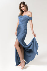 Sheath Floor Length Luxe Satin Bridesmaid Dress Formal Dresses CB0580CR - COCOMELODY