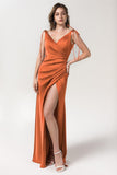 Sheath Floor Length Luxe Satin Bridesmaid Dress CB0585CR - COCOMELODY