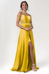 A-Line Floor Length Luxe Satin Bridesmaid Dress Formal Dresses CB0588 - COCOMELODY