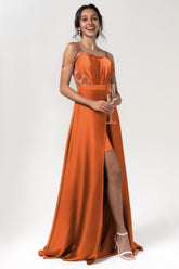 A-Line Floor Length Luxe Satin Bridesmaid Dress Formal Dresses CB0588 - COCOMELODY