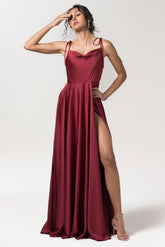 A-Line Sweep-Brush Train Luxe Satin Bridesmaid Dress CB0620CR - COCOMELODY