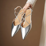 Pointed Toe Slingback Flats with Strappy Metallic Finish Shoes 1048732161565