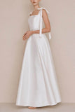 A-Line Floor Length Satin Wedding Dress 742347951746 - COCOMELODY