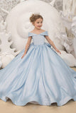 Off The Shoulder Floor Length A-Line Bow Flower Girl Dresses 668969870914