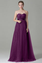 Sheath-Column Floor Length Tulle Bridesmaid Dress COZF1500B - COCOMELODY